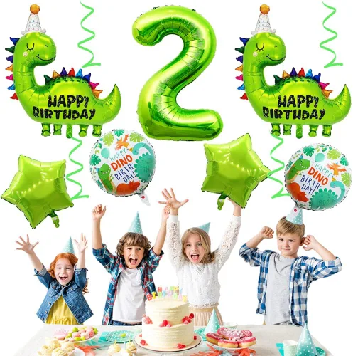 Miniatura 7 de Globos de cumpleaños de dinosaurio número 2, globo de aluminio de aluminio con el número 2 para fiestas temáticas de dinosaurios, decoración
