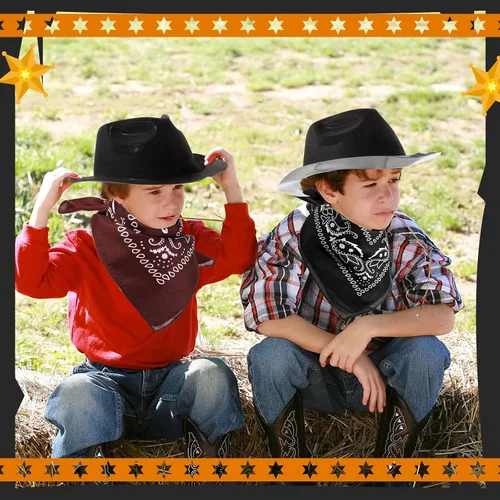 Miniatura 5 de Hillban Paquete de 48 Sombreros de Vaquero y Conjunto de Bandanas, Sombreros de Vaquera para Niños y Niñas, Sombreros de Fiesta de Vaquero