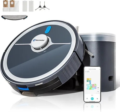 Vacmaster V10i - Robot aspirador y trapeador 3 en 1 con estación de autovaciado durante 45 días, navegación LiDAR, succión fuerte de 3000 Pa, mapeo