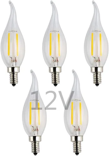 Miniatura 7 de Bombilla LED de bajo voltaje DC 12V 2W para candelabro de 12V-24V CC, 12V CA, color de luz blanca cálida 2700K, base pequeña E12, reemplazo