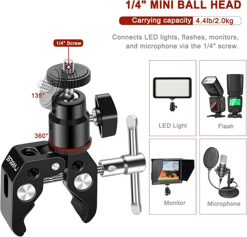 Miniatura 5 de Pinza de micrófono con cabeza de bola ajustable y tornillo de micrófono, compatible con micrófonos y accesorios de fotografía