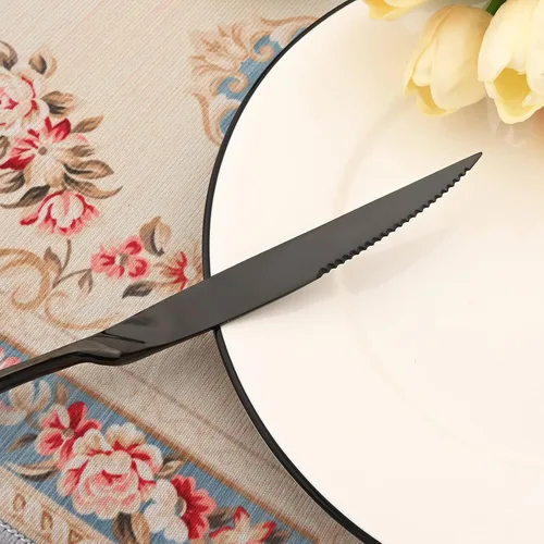 Miniatura 7 de Juego de cubiertos de acero inoxidable 304 de 20 piezas con cuchara de cuchillo para carne, color negro espejo, servicio para 4