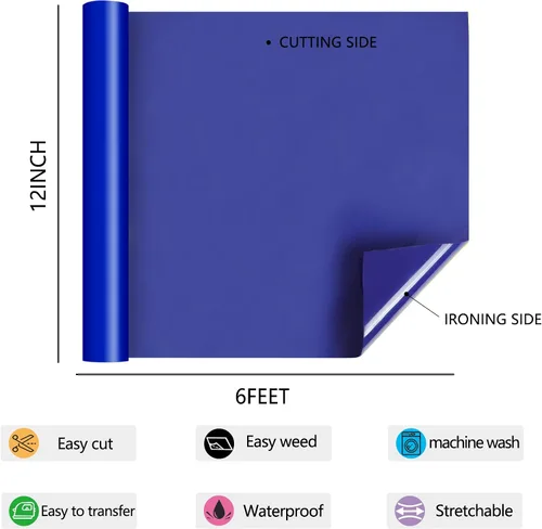 Miniatura 4 de RENLITONG - Vinilo de transferencia de calor mate 3D Puff HTV azul de 12 pulgadas por 6 pies, rollo para planchar para prensa de calor, camisetas