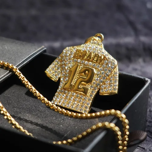 Miniatura 7 de LOK68 Collar con colgante de jersey de fútbol americano helado para hombres y niños, número 7número 10número 12número 23 cuello de jersey, hiphop