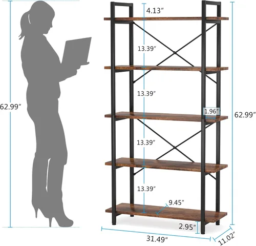 Miniatura 2 de Tribesigns Estantería negra de 5 niveles, moderna estantería Etagere con marco de metal, estante alto para sala de estar, estudio, oficina en casa