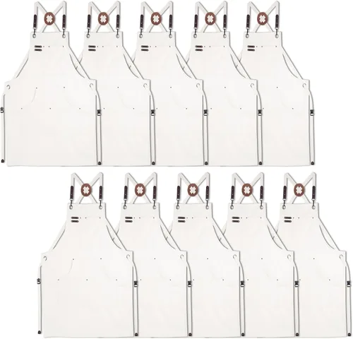 Paquete de 10 Delantales de Cocina, Delantal de Trabajo, Lona, Múltiples Bolsillos, Jardinería, Pintura, BBQ, Artista, Carpintero, Tallas M a XXL,