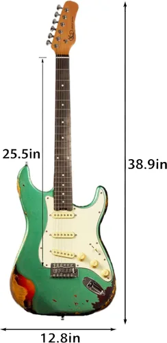 Miniatura 7 de KGD Guitarra eléctrica relic, mástil de arce tostado y diapasón de palisandro, tuerca de hueso, guitarra eléctrica relic de 6 cuerdas, guitarras