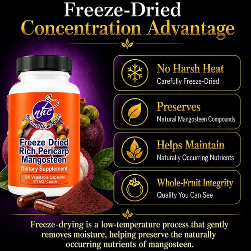 Miniatura 4 de Cápsulas liofilizadas de pericarpio de mangostán, polvo de cáscara de fruta entera, soporte antioxidante, 515 mg, 120 cápsulas veganas (paquete de 1)