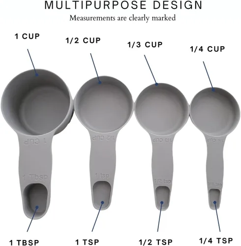 Miniatura 4 de Storage Theory Juego de tazas y cucharas medidoras 2 en 1 (4 piezas) – Aparato de cocina que ahorra espacio – Plástico de grado alimenticio sin BPA