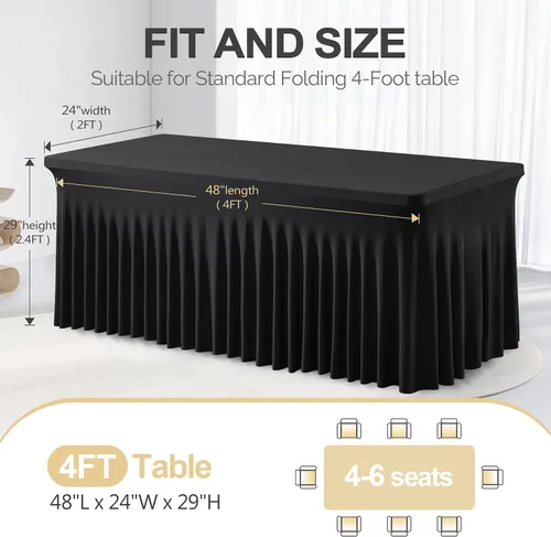 Miniatura 5 de PARTISKY - Mantel de elastano negro para mesas rectangulares de 4 pies, cubierta de mesa elástica para mesas plegables, bodas, fiestas, banquetes