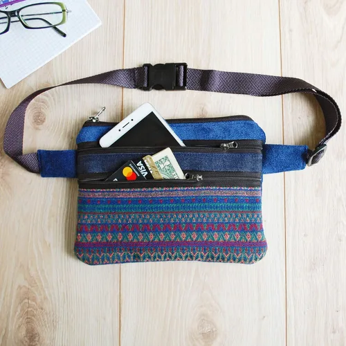 Miniatura 4 de Riñonera de bolsillo bohemio, riñonera para mujeres y hombres, bolsa de cinturón de viaje para festivales, monedero para teléfono celular