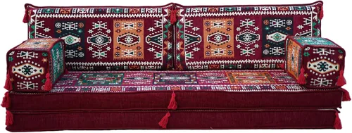 Miniatura 10 de arabicsofa Sofá Majlis Árabe Granate con Cojines – Sofá Modular de Dos Plazas de Suelo para Sala de Estar