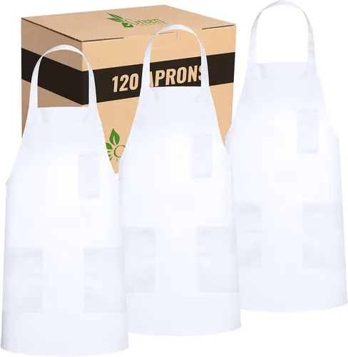 Miniatura 21 de GREEN LIFESTYLE Paquete de 2 delantales de chef con bolsillos, delantales de parrilla para hombres, delantal de cocina impermeable para barbacoa