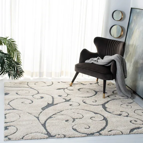 Miniatura 46 de SAFAVIEH - Alfombra de la colección Florida Shag - 10 pies redonda, color crema y beige, diseño de pergamino, no suelta pelusa y fácil de limpiar
