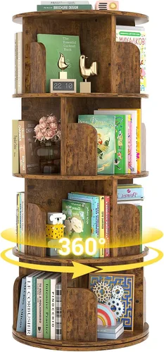Miniatura 8 de Besiost Estantería Giratoria, Estantería de Madera de Rincón, Estantería Giratoria de 4 Niveles para Exhibición en 360, Organizador de Libros
