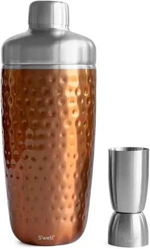 S'well Juego de coctelera de acero inoxidable con jigger, 18 onzas, sumergido metálico, recipiente aislado al vacío de triple capa mantiene los