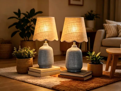 Miniatura 8 de Pia Ricco Lámpara de mesa moderna de cerámica de 19 pulgadas para sala de estar, lámparas de escritorio con base gris azul para dormitorio, granja