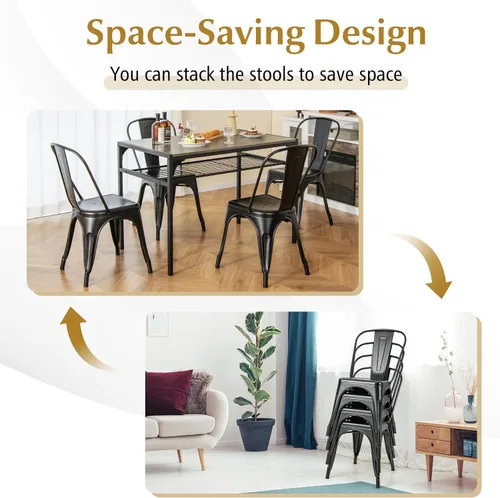 Miniatura 4 de DORTALA Juego de 4 sillas de comedor de metal, sillas auxiliares de café con patas de goma, sillas elegantes y modernas, silla auxiliar apilable