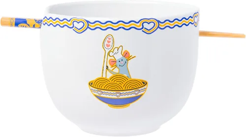 Silver Buffalo Disney Pixar Ratatouille con Remy Cooking Love - Cuenco de cerámica para fideos ramen y arroz con palillos, apto para microondas, 20