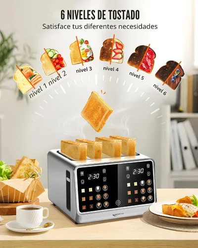 Miniatura 4 de Tostadora Keenstone de 4 rebanadas, tostadora inteligente digital con pantalla táctil, panel de control dual, tostado de ranura única, temporizador