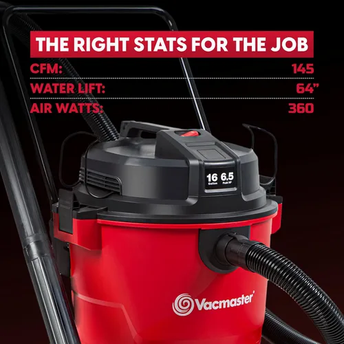 Miniatura 6 de Vacmaster 16-Gallones 6.5 HP Pico† Aspiradora para Seco/Húmedo – VJH1612PF 1101, Rojo