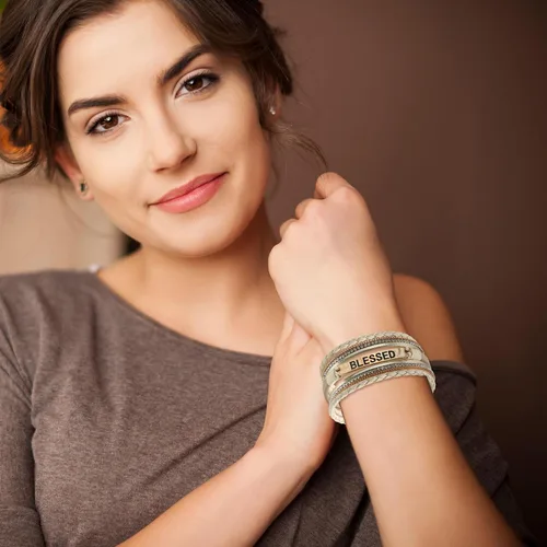 Miniatura 5 de Long tiantian Pulseras de cuero para mujer, pulsera de cuero personalizada con letras, estilo bohemio, multicapa, joyería