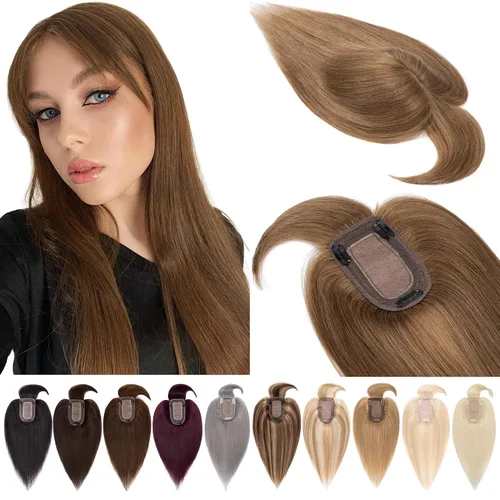 Miniatura 9 de SEGOHAIR Toppers de cabello humano real con flequillo, 2.8 x 5.1 in, base de seda con clip, piezas superiores de Wiglet añaden volumen, 6 pulgadas