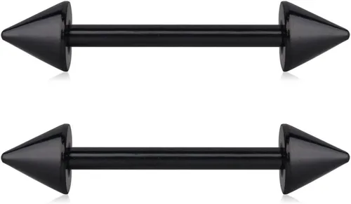 Miniatura 4 de Ruifan Juego de 2 a 10 pendientes con barra con puntas de conos, de acero inoxidable 316L, para pezón. Pendiente con barra para piercing, de 14