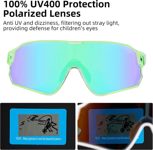 Miniatura 3 de ROCKBROS Lentes de sol polarizados para niños, gafas de sol deportivas para ciclismo, protección UV400 para jóvenes, niños y niñas de 8 a 14 años