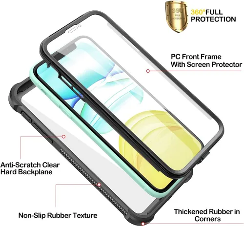 Miniatura 2 de Dexnor Funda para iPhone 11 con protector de pantalla, transparente, resistente 360, protección de cuerpo completo, a prueba de golpes, parte