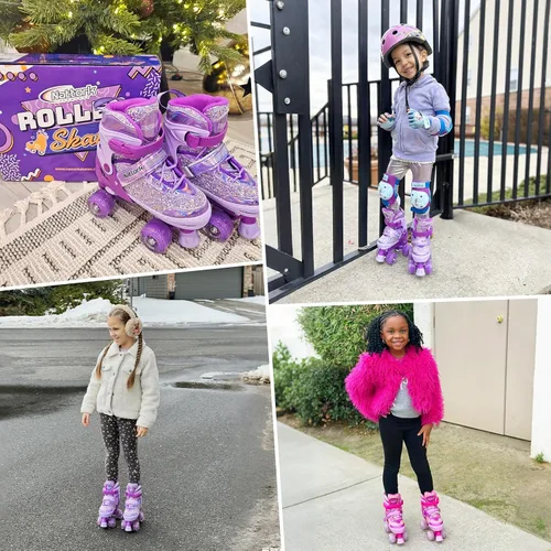 Miniatura 6 de Nattork Patines de ruedas para niñas y niños, 4 tamaños ajustables para niñas de 3 a 12 años con ruedas iluminadas y protección de seguridad, regalo