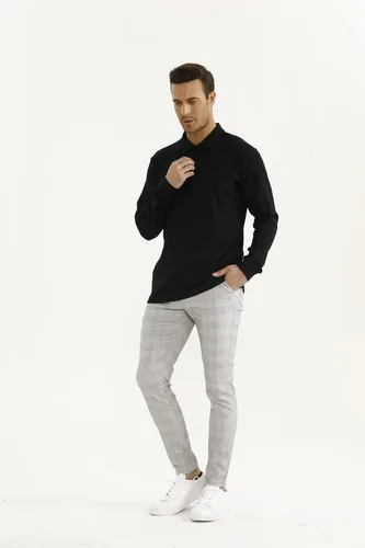 Miniatura 8 de GINGTTO Polo y suéter de manga larga para hombre ajuste delgado elástico casual elegante con botones