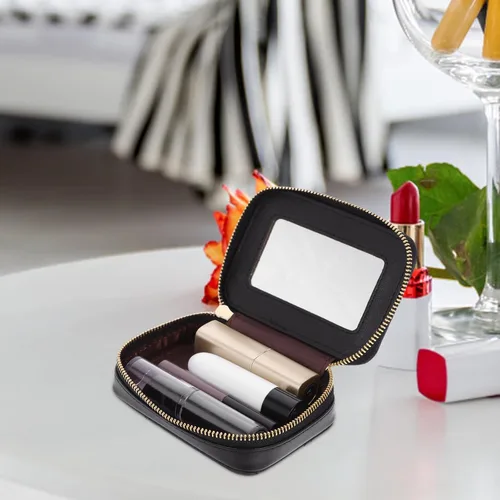 Miniatura 4 de FOMIYES Bolsa de retoque para bolso de mano, bolsa de maquillaje de piel de vaca, color negro con bolsas de espejo para monedero pequeño