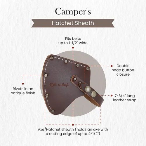 Miniatura 3 de Style n Craft Funda para hacha de camper/deportista, funda de hacha de cuero de grano completo con cubierta segura