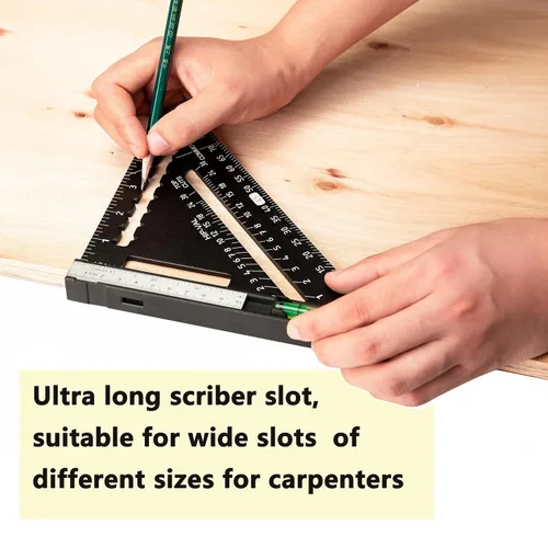 Miniatura 5 de Beslands Escuadra de Viga de 7 pulgadas con Nivel, Regla Triangular de Metal de Aluminio Escuadra de Carpintero Herramienta de Trazado para Negro