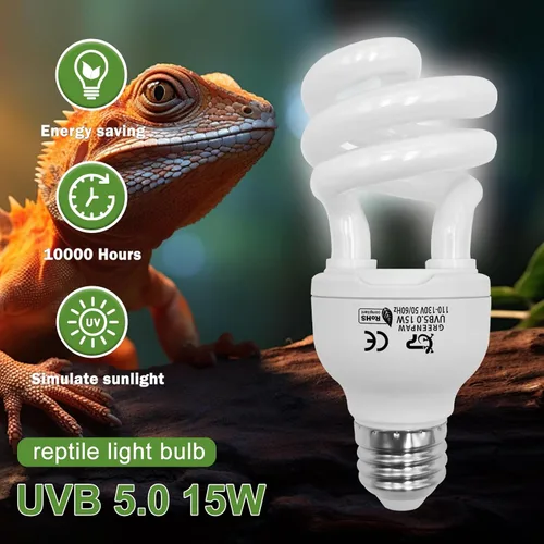 Miniatura 2 de Luz UVB para reptiles, 5.0 15W UVA UVB luz para reptiles, bombilla fluorescente compacta UVB para camaleones, tortuga, iguanas y serpientes