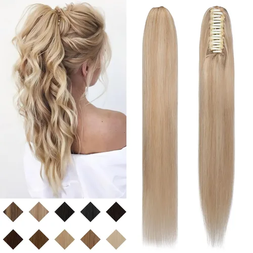 Miniatura 10 de SEGO Pinza de Gancho Extensión de Cola de Caballo Extensiones de Cabello Humano con Pinza para Cola de Caballo Extensiones de Cabello Real de Cola
