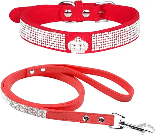 Miniatura 36 de Conjunto de Collar y Correa para Mascotas, Bonito y Deslumbrante de Ante Suave con Diamantes de Imitación de Cristal, Collar y Correa para Gatos