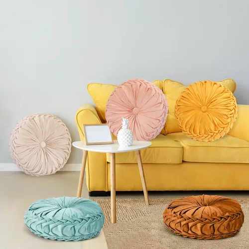 Miniatura 6 de Yerliker 6 cojines de suelo redondos de terciopelo de 15 pulgadas, cojines flexibles y coloridos para sofá, silla, sala de estar, dormitorio