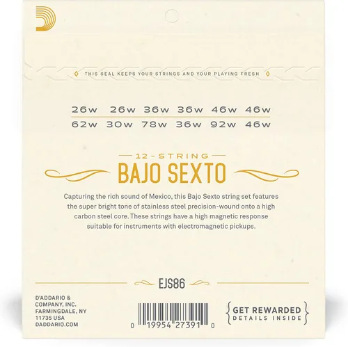 Miniatura 3 de D'Addario Cuerdas de guitarra de acero inoxidable EJS86 Bajo Sexto