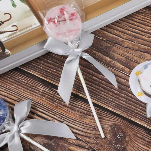 Miniatura 9 de Paquete de 50 Lazos de Cinta de Satén Plateado con Alambre Retorcido para Bolsas de Golosinas, Bolsas de Regalo, Bolsas de Dulces de Panadería