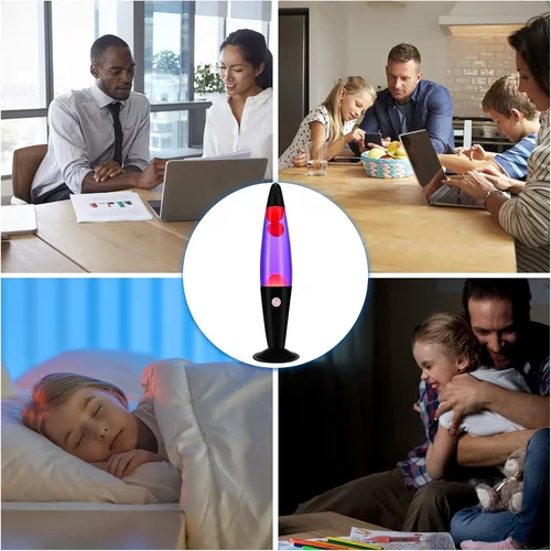 Miniatura 7 de EDIER Lámpara de magma, lámpara de movimiento negra de 16 pulgadas, color morado con cera naranja, luz nocturna relajante para adultos, luz nocturna