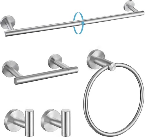 TURS Juego de accesorios de baño de acero cepillado de 5 piezas, juego de barra de toalla de baño de acero inoxidable SUS304, kit de accesorios de