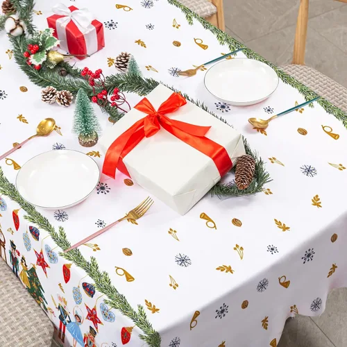 Miniatura 3 de AnyDesign - Mantel rectangular de tela de cascanueces lavable para picnic, cena, hogar, cocina, decoración de fiesta de Navidad, 60 x 104 pulgadas