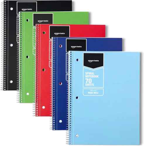 Miniatura 7 de Amazon Basics Cuaderno espiral con rayas universitarias, 70 hojas, 10.5 x 8 pulgadas, colores sólidos surtidos, paquete de 5 Varios colores lisos