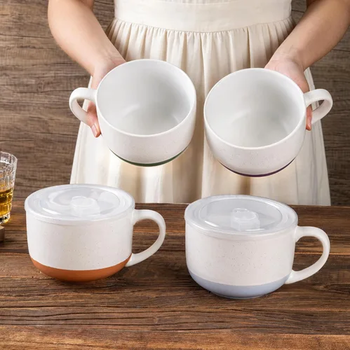Miniatura 8 de AmorArc Tazas de sopa de cerámica con tapa, tazas grandes de sopa de 710 ml con asa para café, cereal, ensalada, fideos, té, tazas de sopa con tapa