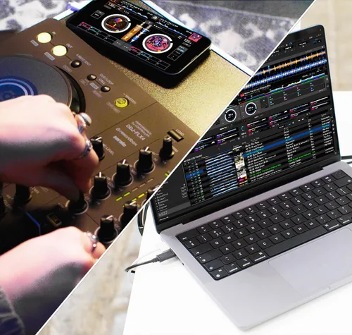 Miniatura 8 de Pioneer DJ DDJ-FLX10 Controlador profesional de DJ de 4 canales, paquete negro con funda de transporte, auriculares HDJ-CUE1, cable XLR y paño