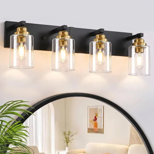 Miniatura 18 de Accesorios de iluminación de baño de granja, luces de tocador rústicas de 3 luces en madera para baño, iluminación de apliques de pared vintage