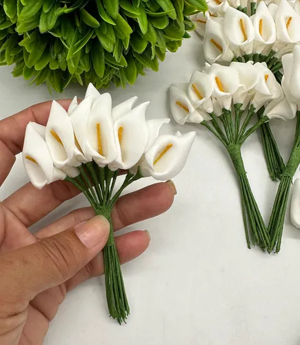 Miniatura 3 de RBN Mini cabezas artificiales de lirio de cala, ramo de flores falsas, manualidades, álbumes de recortes, jardín, boda, bricolaje, guirnalda