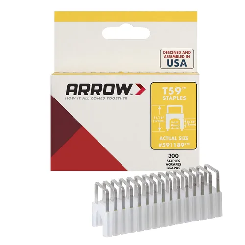 Miniatura 13 de Arrow 591168 - Grapas aisladas de acero T59 genuino de 1/4 pulgadas por 1/4 de ancho de corona para cable y cableado, negro, 300